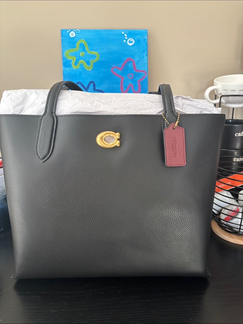 Coach Willow Pebbled Leather Tote with Gold Accent